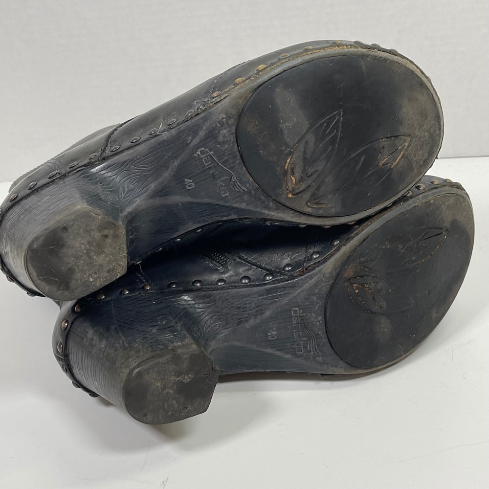 Dansko Nat Boots Women Size 40 Gray Studded Leather Lace Up Side Zip Clog Heel - Picture 7 of 10
